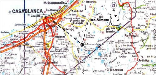 Carte historique situant le Douar Derssat au sud de Benslimane et de Casablanca